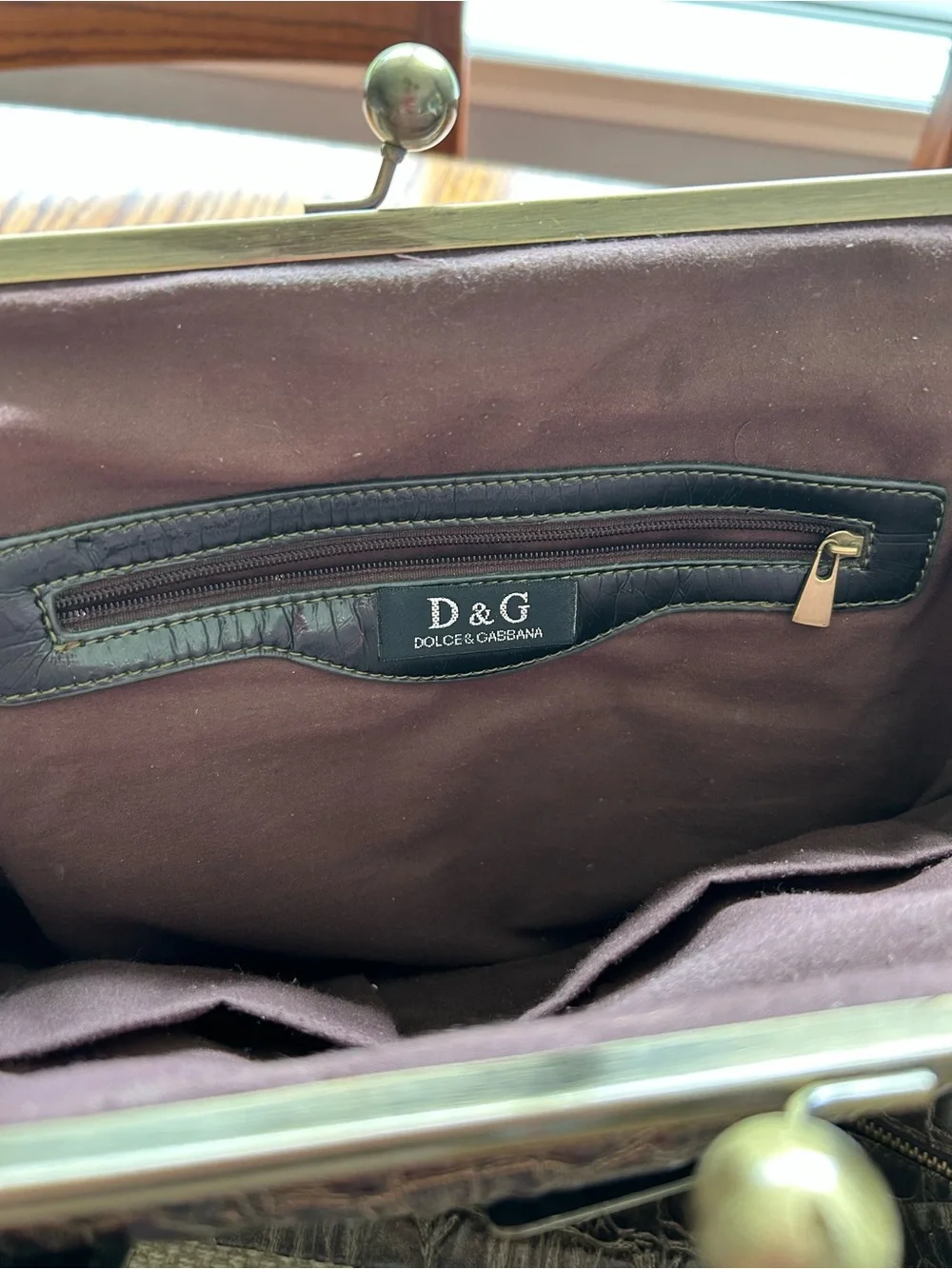 Vintage D&G Brown Croc-Embossed Leather Satchel with Black Trim